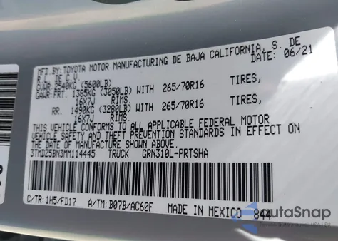 2021 Toyota Tacoma Double Cab/Sr5/Trd Sport/Trd Off Road z USA, uszkodzony, nr VIN 3TMDZ5BN3MM114445